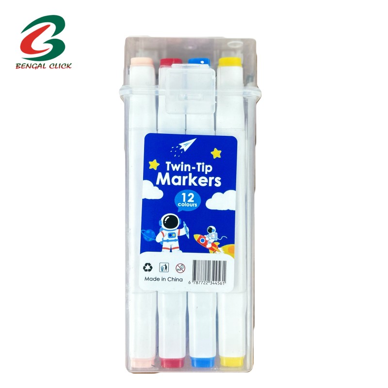 12 Color Plastic Box Erasable Art Marker Pen Set Water-based Quick-drying School Office Use Twin Tip Double Headed Images