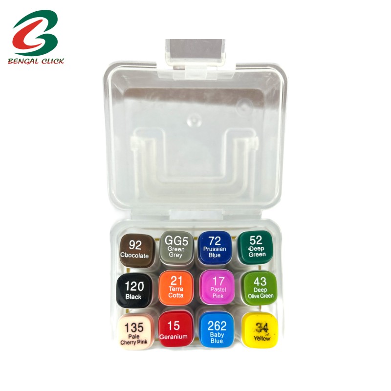 12 Color Plastic Box Erasable Art Marker Pen Set Water-based Quick-drying School Office Use Twin Tip Double Headed Images